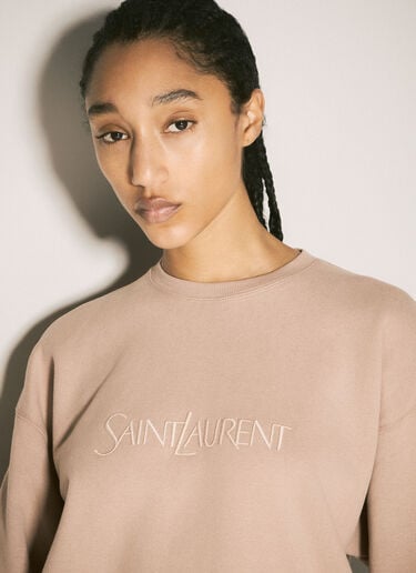 Logo Embroidery Sweatshirt Saint Laurent Logo Embroidery Sweatshirt Beige sla0257025