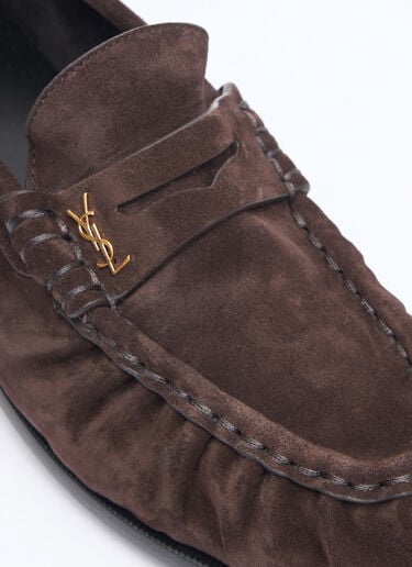 Le Loafer Suede Penny Slippers Saint Laurent Le Loafer Suede Penny Slippers Brown sla0257047