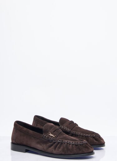 Le Loafer Suede Penny Slippers Saint Laurent Le Loafer Suede Penny Slippers Brown sla0257047