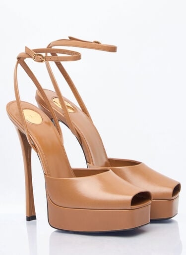 Saint Laurent La Scandale Platform Sandals Brown sla0258004