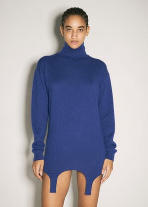 Saint Laurent Turtleneck Garter Sweater Blue sla0258060