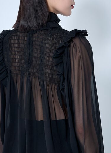 Saint Laurent フリルシルクブラウス  ブラック sla0259012