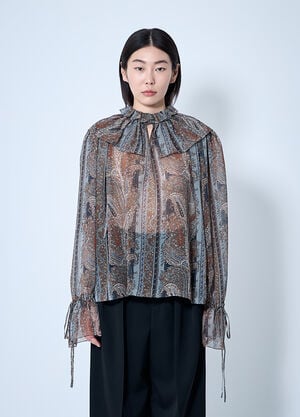 Saint Laurent Paisley Silk Georgette Blouse Brown sla0259016