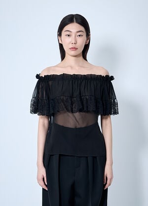 Saint Laurent 실크 크레이프 모슬린 & 레이스 블라우스  블랙 sla0259021