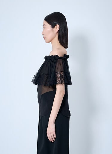 シルククレープモスリン レース ブラウス Saint Laurent シルククレープモスリン レース ブラウス ブラック sla0259021