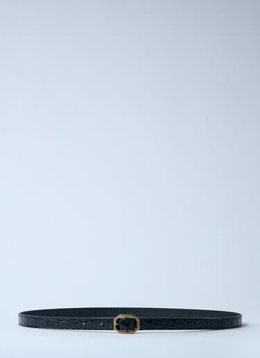 クロコダイルエンボスフレームスリムベルト Saint Laurent クロコダイルエンボスフレームスリムベルト ブラック sla0259067