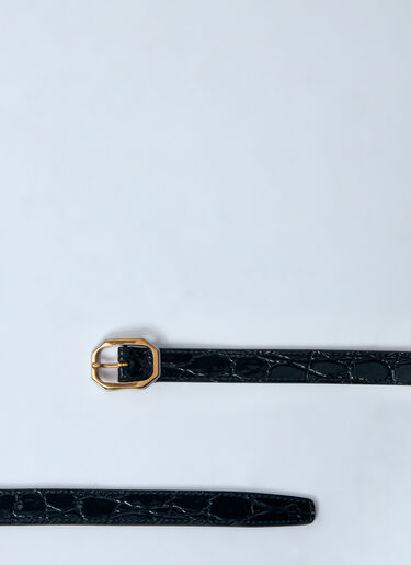 クロコダイルエンボスフレームスリムベルト Saint Laurent クロコダイルエンボスフレームスリムベルト ブラック sla0259067