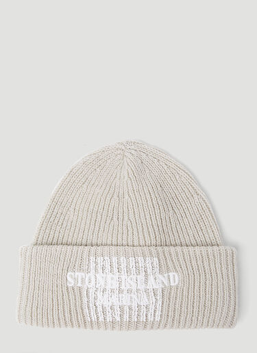 Logo Embroidery Beanie Hat Stone Island Logo Embroidery Beanie Hat Cream sto0154086