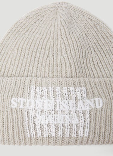 Stone Island Logo Embroidery Beanie Hat Cream sto0154086