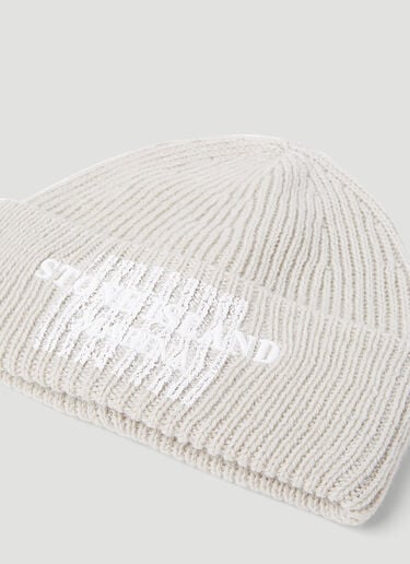 Stone Island Logo Embroidery Beanie Hat Cream sto0154086