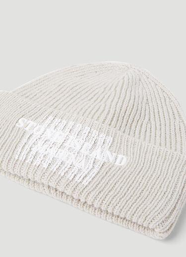 Logo Embroidery Beanie Hat Stone Island Logo Embroidery Beanie Hat Cream sto0154086