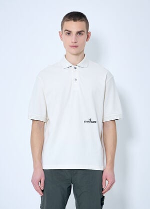 Stone Island Logo Embroidery Polo Shirt Beige sto0160015