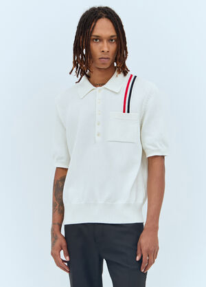 Thom Browne RWB Stripe Knit Polo Shirt White thb0156005