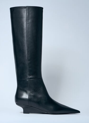 Sharp Knee-High Leather Boots TOTEME Sharp Knee-High Leather Boots Black tot0259035