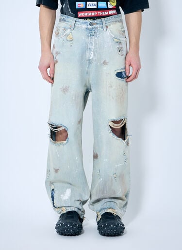 Vetements Trashed Baggy Jeans Light Blue vet0160003