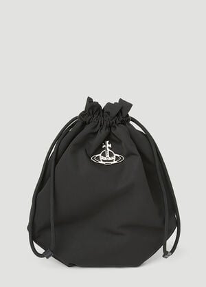 Vivienne Westwood 再生尼龙抽绳小袋 黑色 vvw0253031