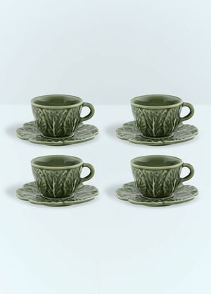 Bordallo Pinheiro Set Of Four Couve Coffee Cups And Saucers Green wps0691275