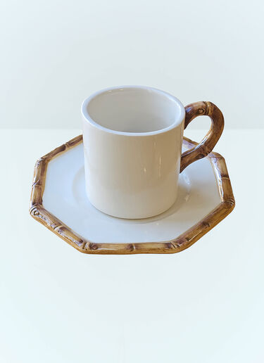 Set Of Two Bamboo Coffee Cups And Saucers Les-Ottomans Set Of Two Bamboo Coffee Cups And Saucers White wps0691541