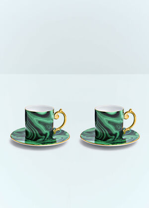 L'Objet Set Of Two Malachite Espresso Cups And Saucers Green wps0691615