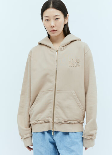 ディストレス フード付きスウェットシャツ Miu Miu ディストレス フード付きスウェットシャツ ベージュ miu0355002