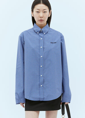 Miu Miu Logo Embroidery Checked Shirt Blue miu0356003