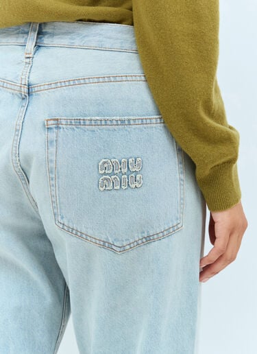 徽标贴饰牛仔裤 Miu Miu 徽标贴饰牛仔裤 蓝 miu0358002