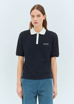 Miu Miu Logo Embroidery Polo Shirt Navy miu0359004