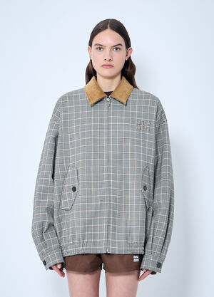 Miu Miu Checked Double-Weave Blouson Jacket Brown miu0360002