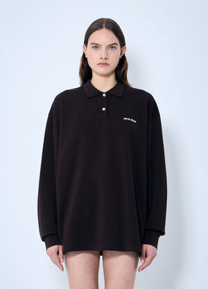 Miu Miu Long Sleeve Polo Shirt Brown miu0360005