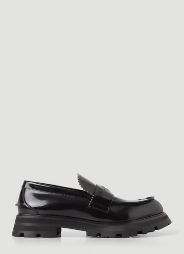 Alexander McQueen 贝壳边鞋舌便士乐福鞋 黑 amq0147044