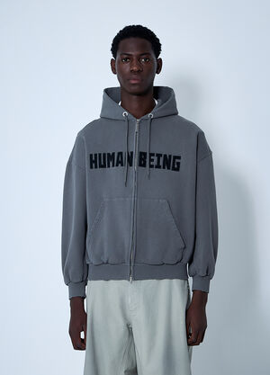 Balenciaga ジップアップ Human Being フード付きスウェットシャツ  グレー bal0360001
