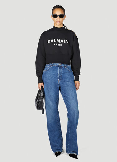 Balmain 徽标印花短款运动衫 黑色 bln0253024