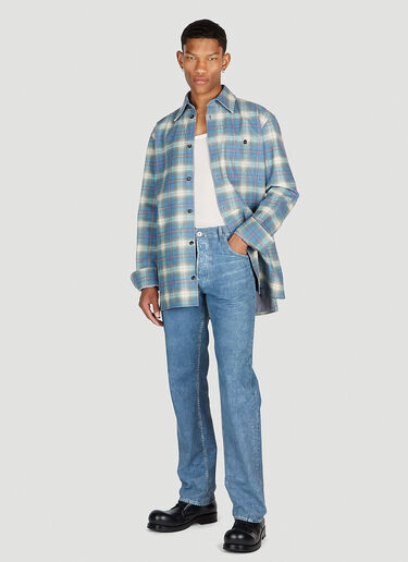 Flannel Print Leather Shirt Bottega Veneta Flannel Print Leather Shirt Light Blue bov0152003