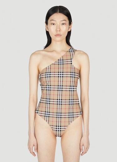 One Shoulder Swimsuit Burberry One Shoulder Swimsuit Brown bur0253015