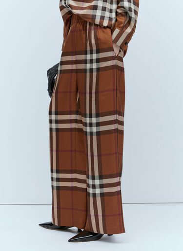 Check Silk Wide Leg Pants Burberry Check Silk Wide Leg Pants Brown bur0253031
