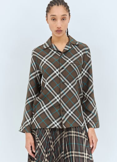 Burberry 체크 실크 파자마 셔츠  그린 bur0257004