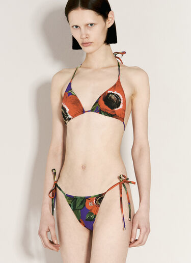 Dolce & Gabbana 로고 & 아네모네 프린트 트라이앵글 비키니  레드 dol0255006