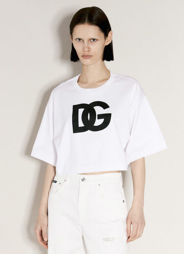 Dolce & Gabbana 크롭 로고 프린트 티셔츠  화이트 dol0255020