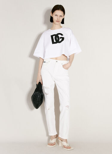 Dolce & Gabbana 크롭 로고 프린트 티셔츠  화이트 dol0255020
