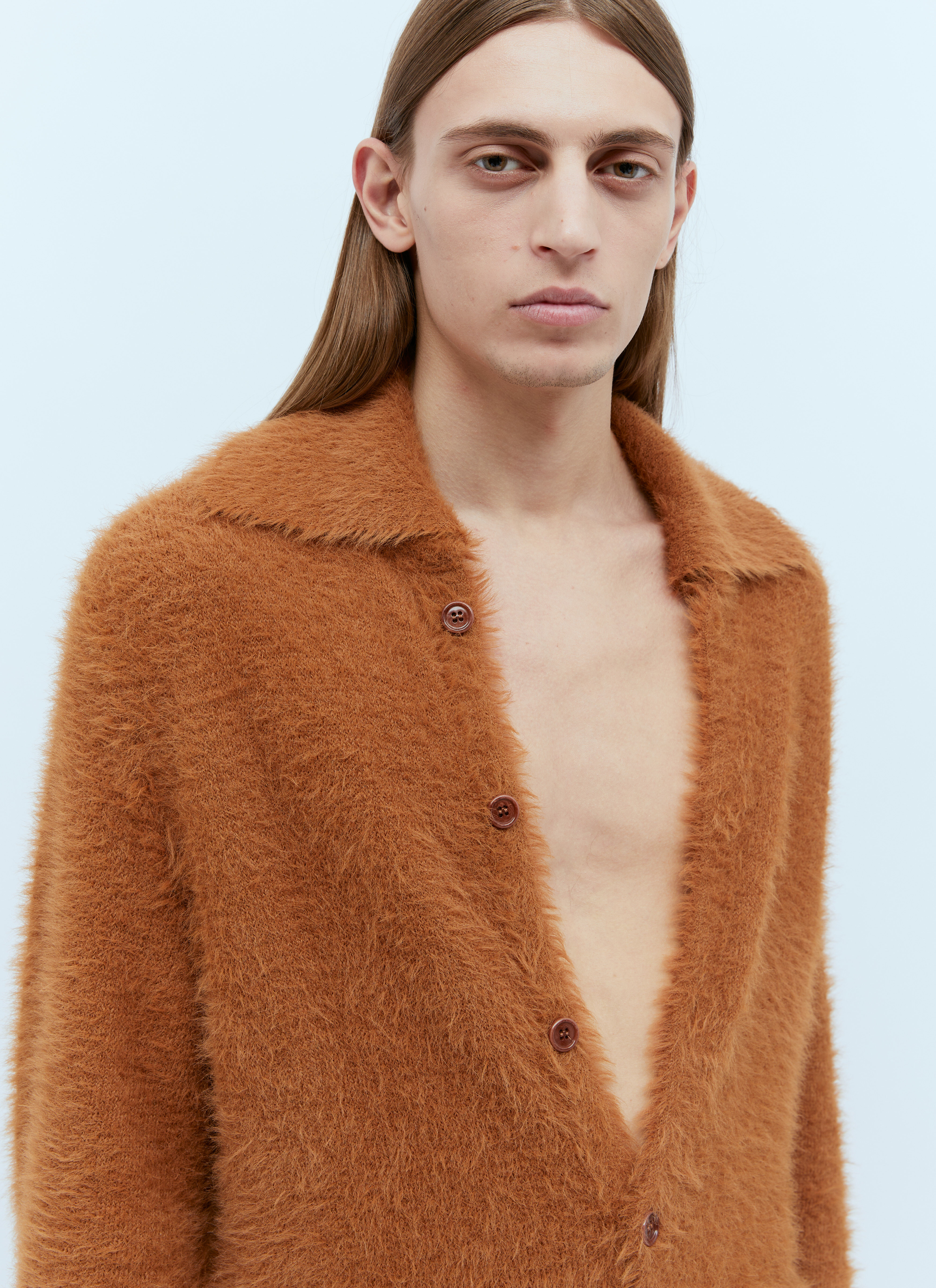 Dries Van Noten Men's' Soft-Fluffy Knit Cardigan in Camel
