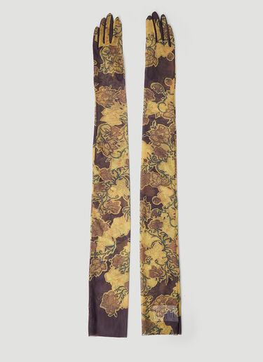 Dries Van Noten Floral Mesh Gloves Brown dvn0254043