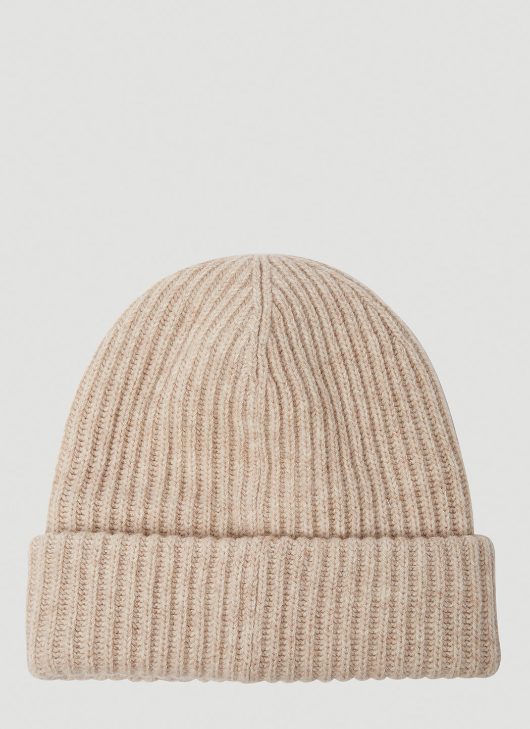 GANNI Logo Patch Ribbed Beanie Hat in Sand | LN-CC