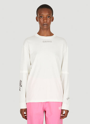 GANNI Layered Long Sleeve T-Shirt White gan0251018