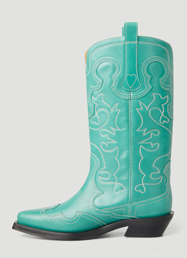 GANNI Embroidered Western Boots Green gan0251039