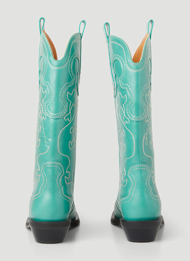 GANNI Embroidered Western Boots Green gan0251039