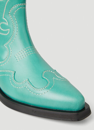 GANNI Embroidered Western Boots Green gan0251039