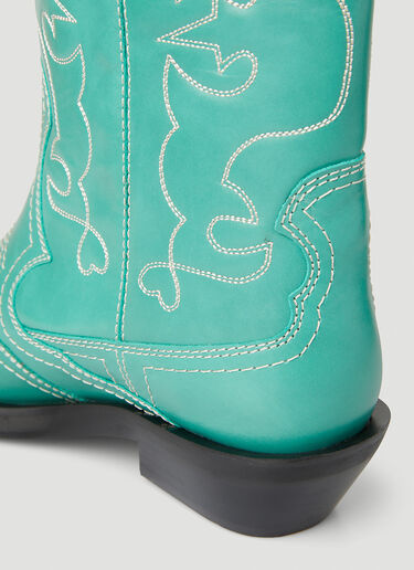 GANNI Embroidered Western Boots Green gan0251039