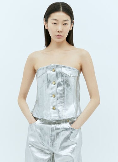 GANNI Foil Denim Corsage Silver gan0255016