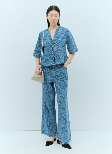 Jacquard Denim Flounce Tie Blouse GANNI Jacquard Denim Flounce Tie Blouse Blue gan0255017