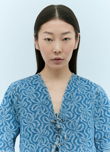 Jacquard Denim Flounce Tie Blouse GANNI Jacquard Denim Flounce Tie Blouse Blue gan0255017